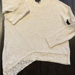 Women's Beige Sweater with Lace Hem